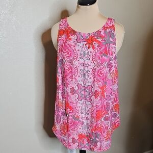 CAbi Jubilee Pink and Red Paisley Tank Top With Back Zip Medium‎